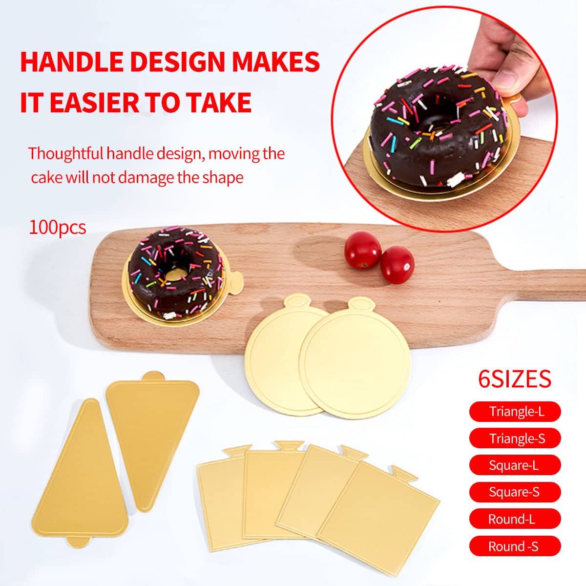Gold Mousse Cake Boards with Handle Tab, Pack of 100 - Square Large 9 x 8.4cm - view 5