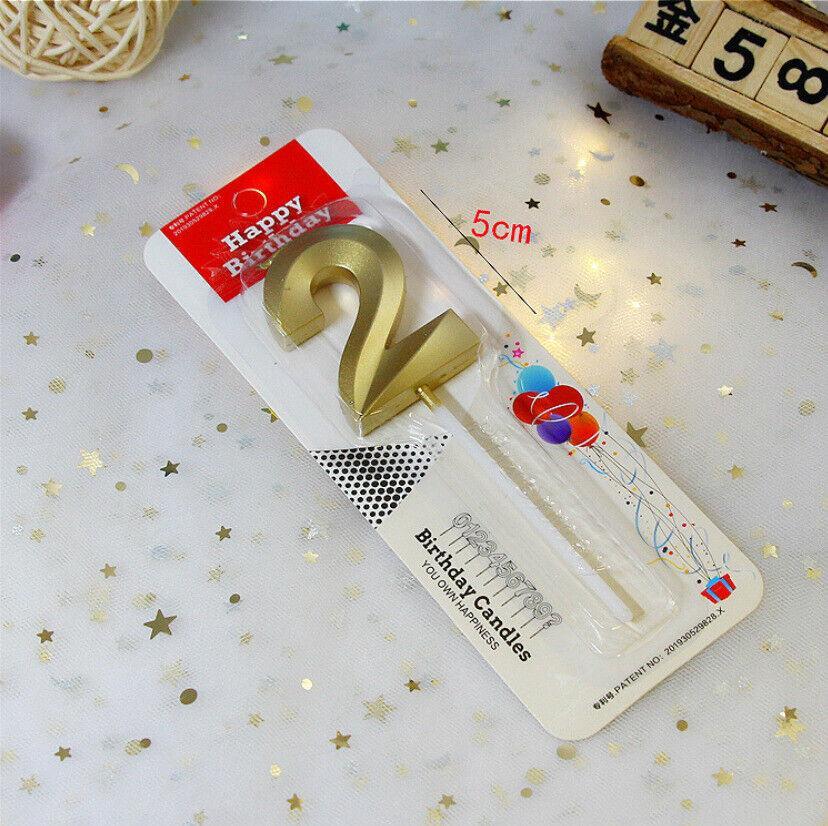 Gold Number Birthday Candle with Stand - Number 2