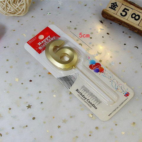 Gold Number Birthday Candle with Stand - Number 6