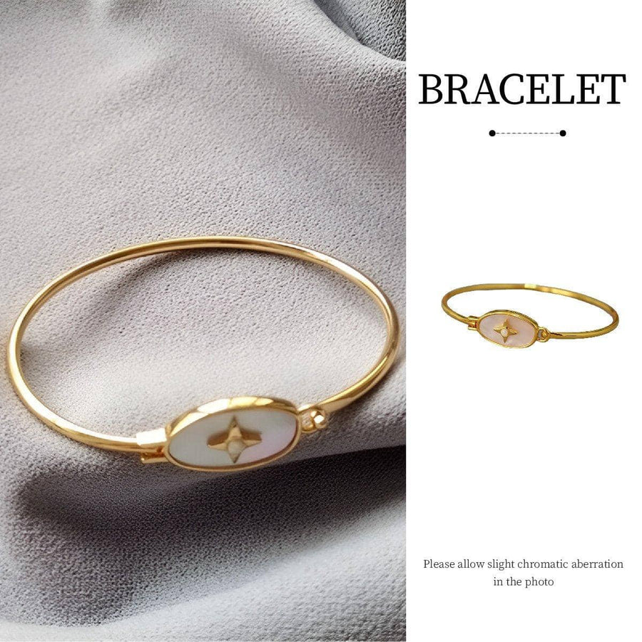 Gold Openable Thin Bangle with White Oval Centre for Women