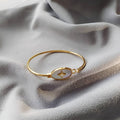 Gold Openable Thin Bangle with White Oval Centre for Women - view 4