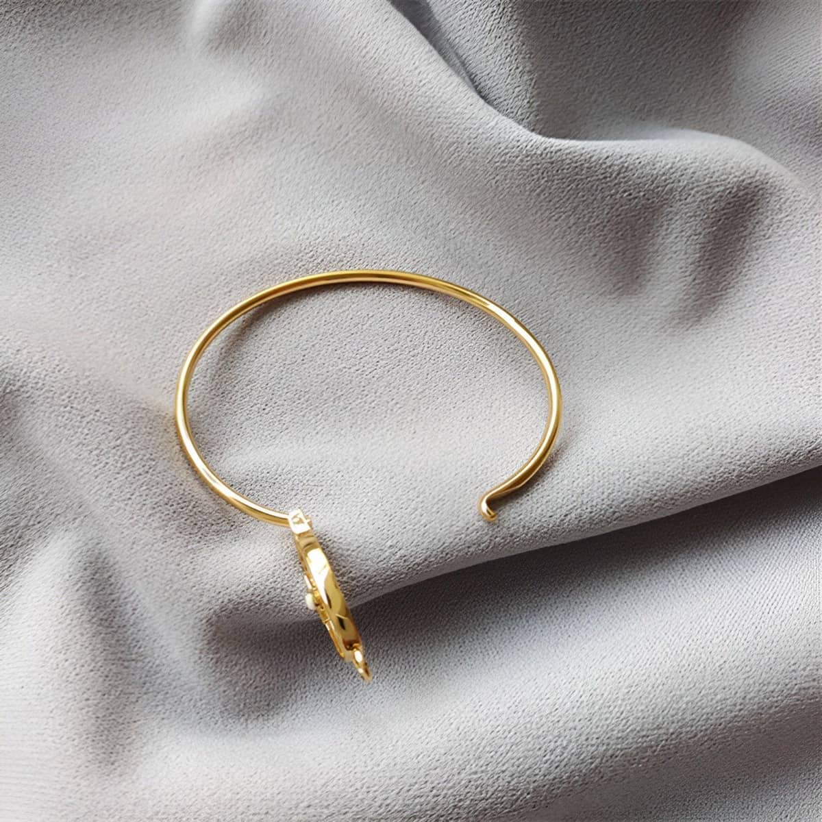 Gold Openable Thin Bangle with White Oval Centre for Women - view 5