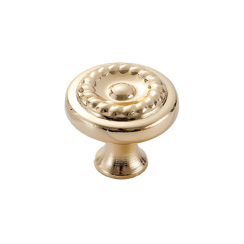 Gold Ornate Cabinet Knob, Pure Copper Drawer Pull - Rope Edge, Single Hole
