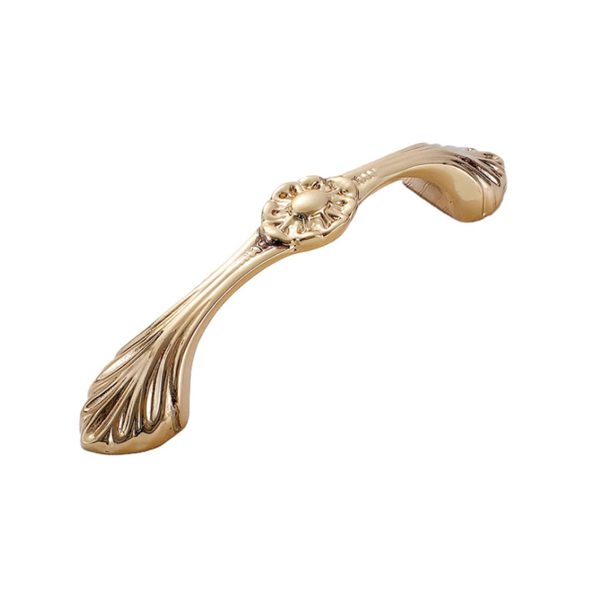 Gold Ornate Cabinet Pull Handle, Floral Centre, Pure Copper - 96 mm Hole Spacing