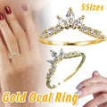 Gold Oval Ring with Brilliant-Cut Stones for Women - US Size 6 - view 2