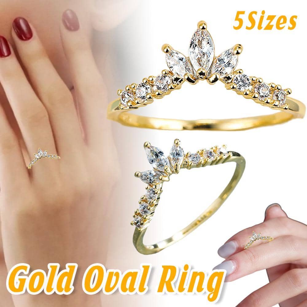 Gold Oval Ring with Brilliant-Cut Stones for Women - US Size 6 - view 2