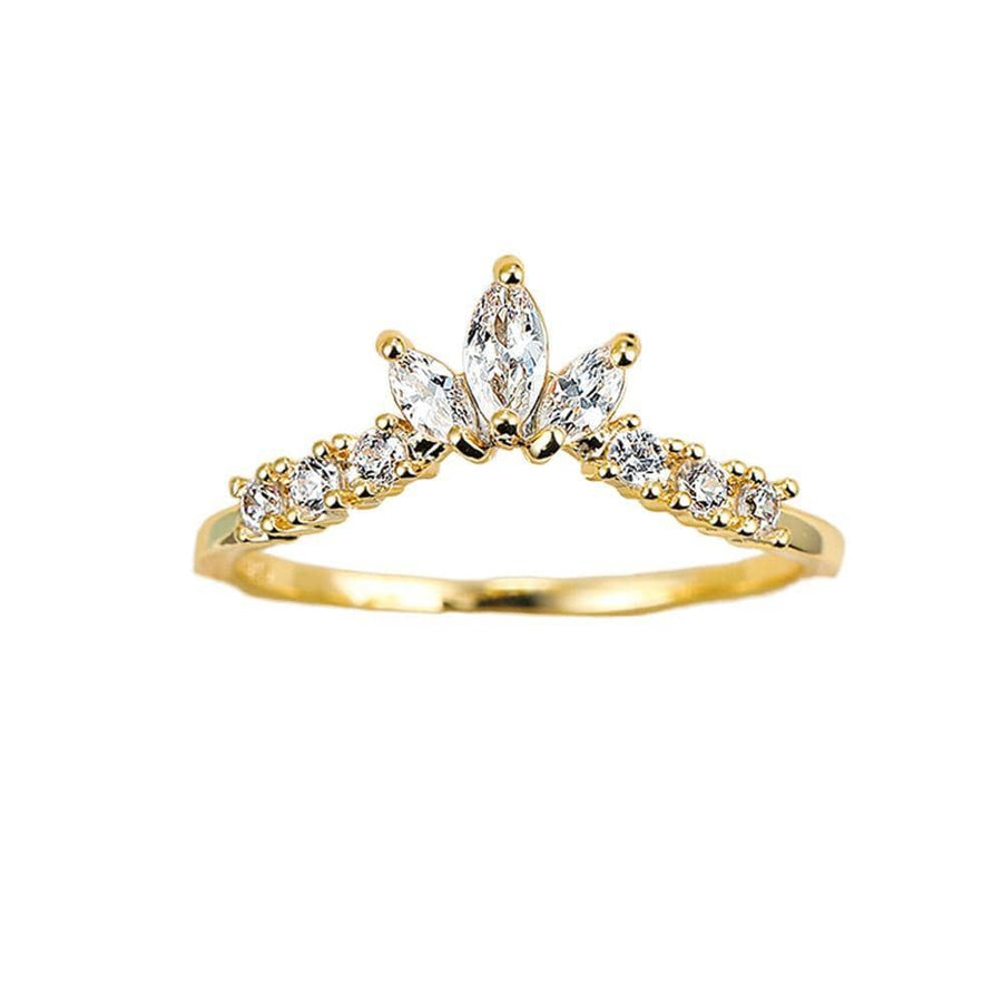 Gold Oval Ring with Brilliant-Cut Stones for Women - US Size 7