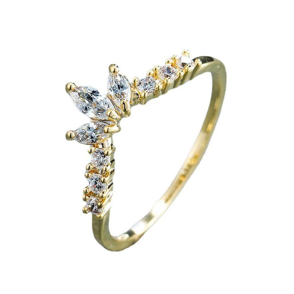 Gold Oval Ring with Brilliant-Cut Stones for Women - US Size 7 - view 3