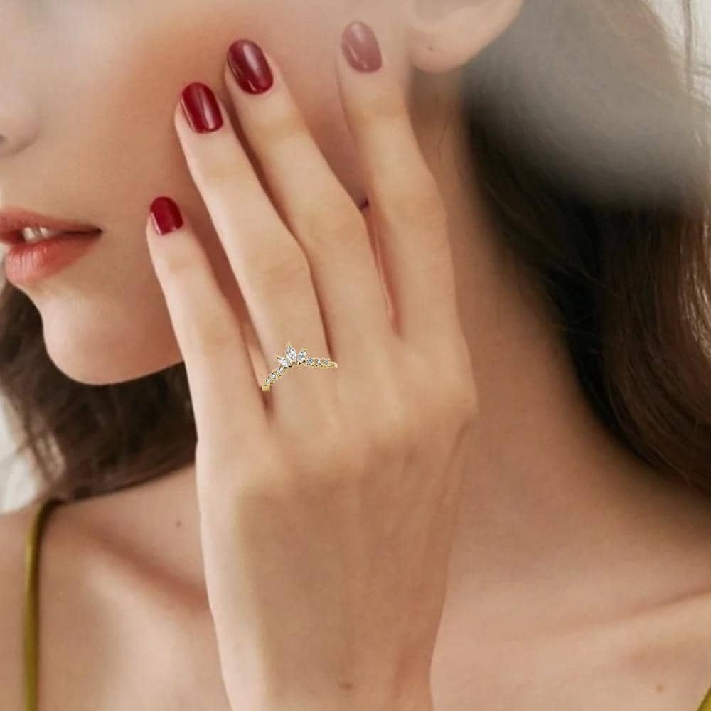 Gold Oval Ring with Brilliant-Cut Stones for Women - US Size 8 - view 5