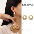 Gold Pearl Hoop Earrings for Women, Simple Brass Statement Jewellery