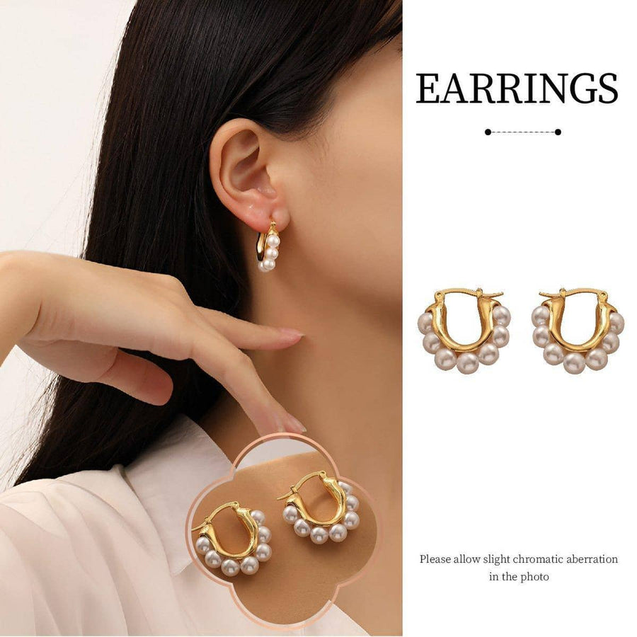 Gold Pearl Hoop Earrings for Women, Simple Brass Statement Jewellery