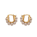 Gold Pearl Hoop Earrings for Women, Simple Brass Statement Jewellery - view 2