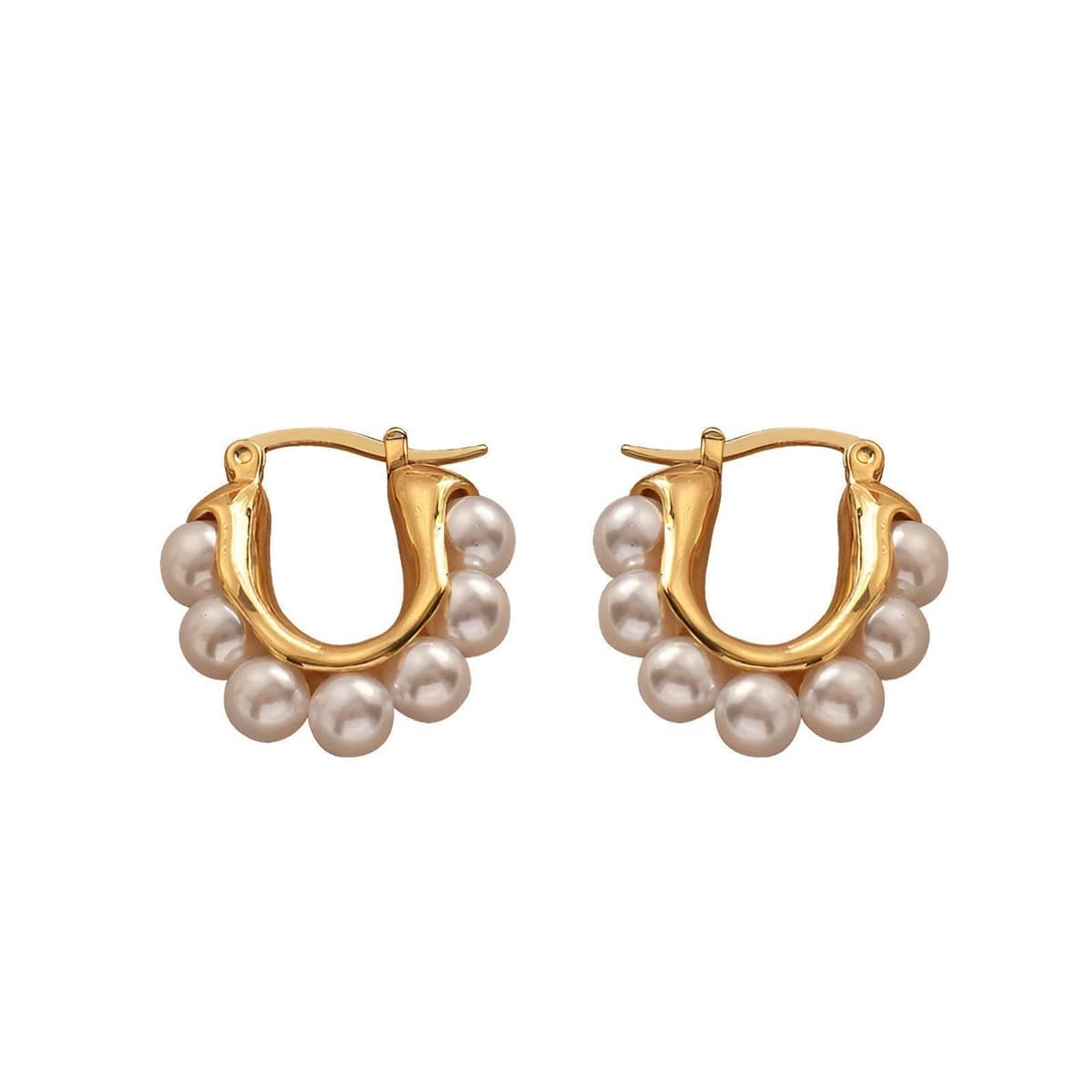 Gold Pearl Hoop Earrings for Women, Simple Brass Statement Jewellery - view 2