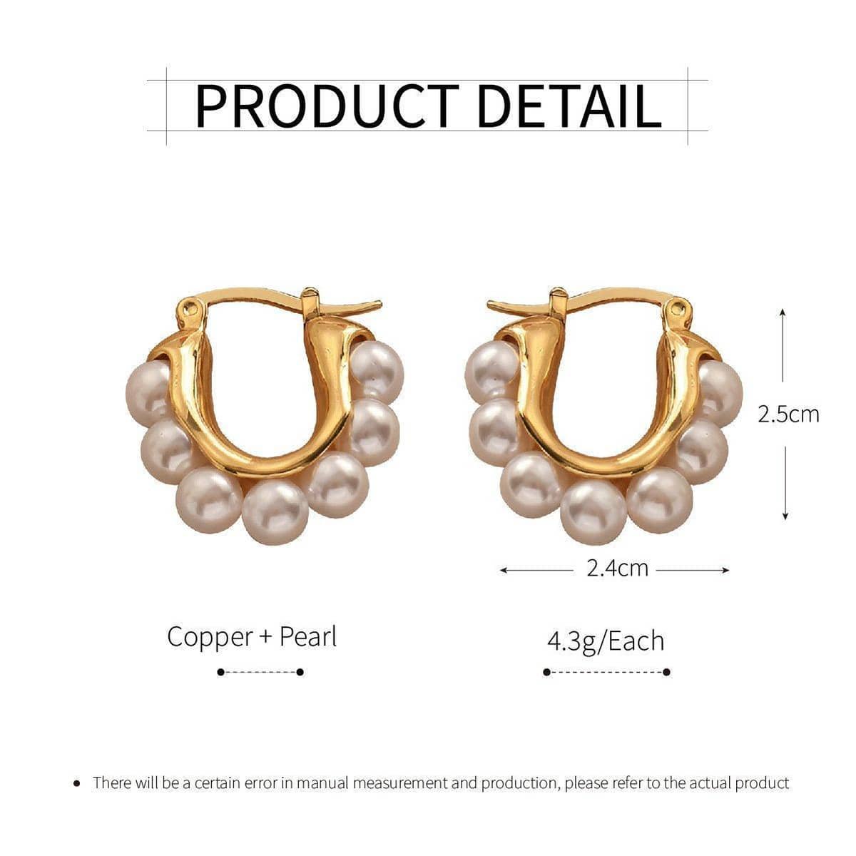 Gold Pearl Hoop Earrings for Women, Simple Brass Statement Jewellery - view 3