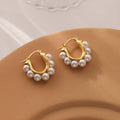Gold Pearl Hoop Earrings for Women, Simple Brass Statement Jewellery - view 4