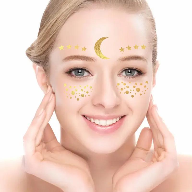 Gold Shine Face Temporary Tattoos for Women and Girls - Gold Dot Brow Arcs and Cheek Crescents, Style 2 - view 13