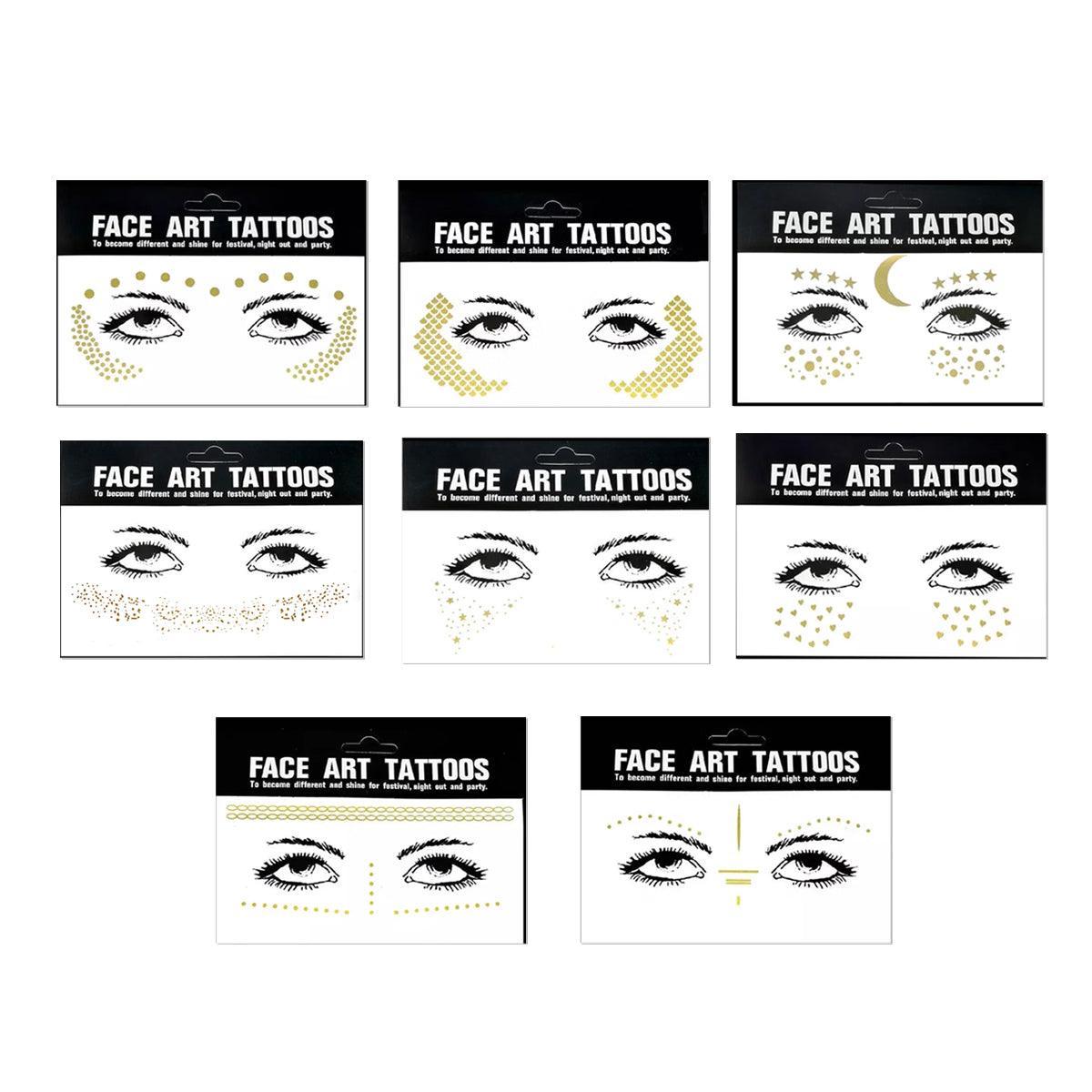 Gold Shine Face Temporary Tattoos for Women and Girls - Gold Dot Brow Arcs and Cheek Crescents, Style 2 - view 3