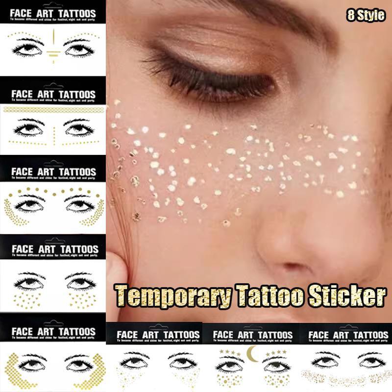 Gold Shine Face Temporary Tattoos for Women and Girls - Gold Dotted Brows and Centre Line - view 2