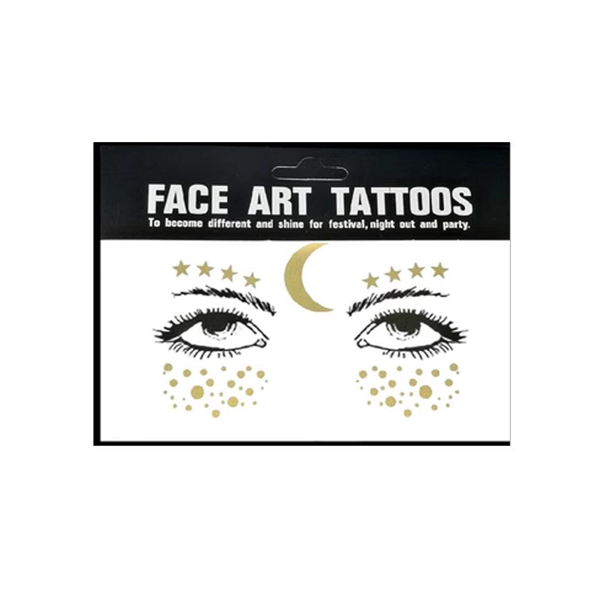 Gold Shine Face Temporary Tattoos for Women and Girls - Gold Moon, Stars and Dots