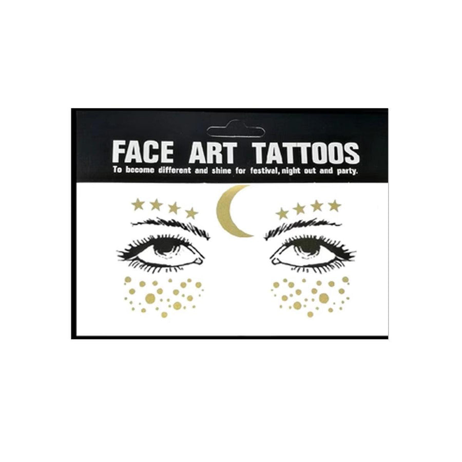 Gold Shine Face Temporary Tattoos for Women and Girls - Gold Moon, Stars and Dots