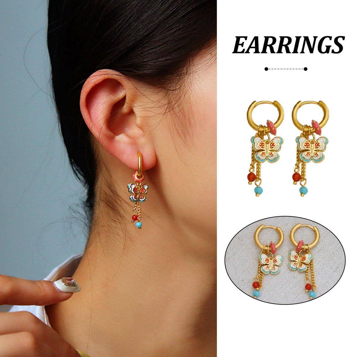 Gold-Tone Butterfly Fringe Earrings