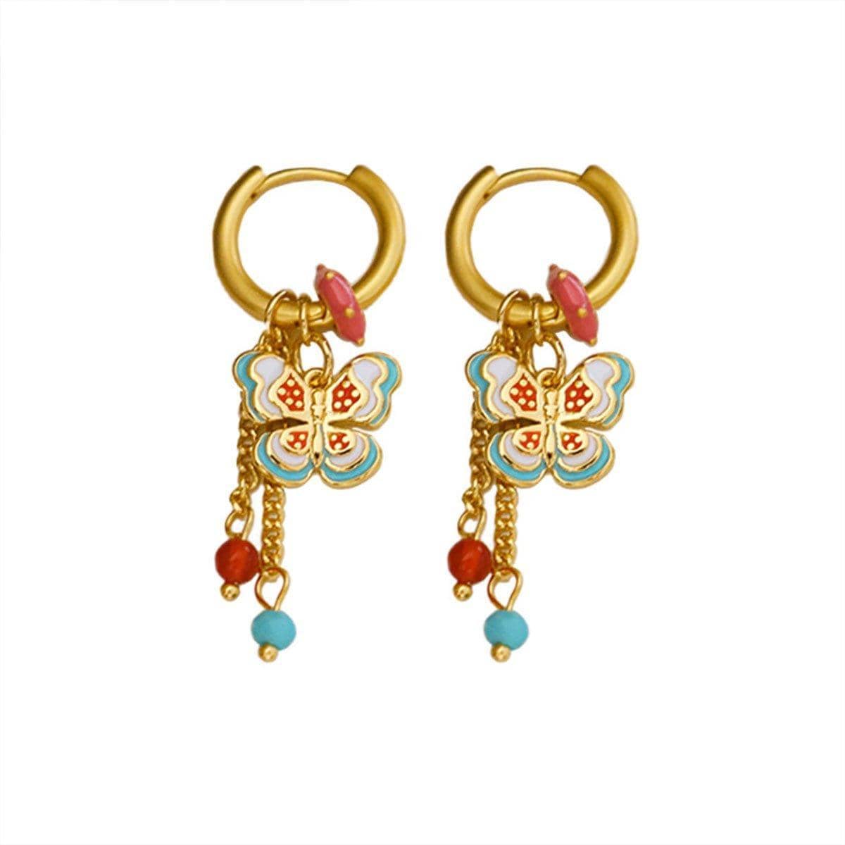 Gold-Tone Butterfly Fringe Earrings - view 2