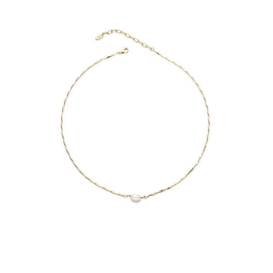 Gold-Tone Copper Necklace for Women - Single Pearl Bead