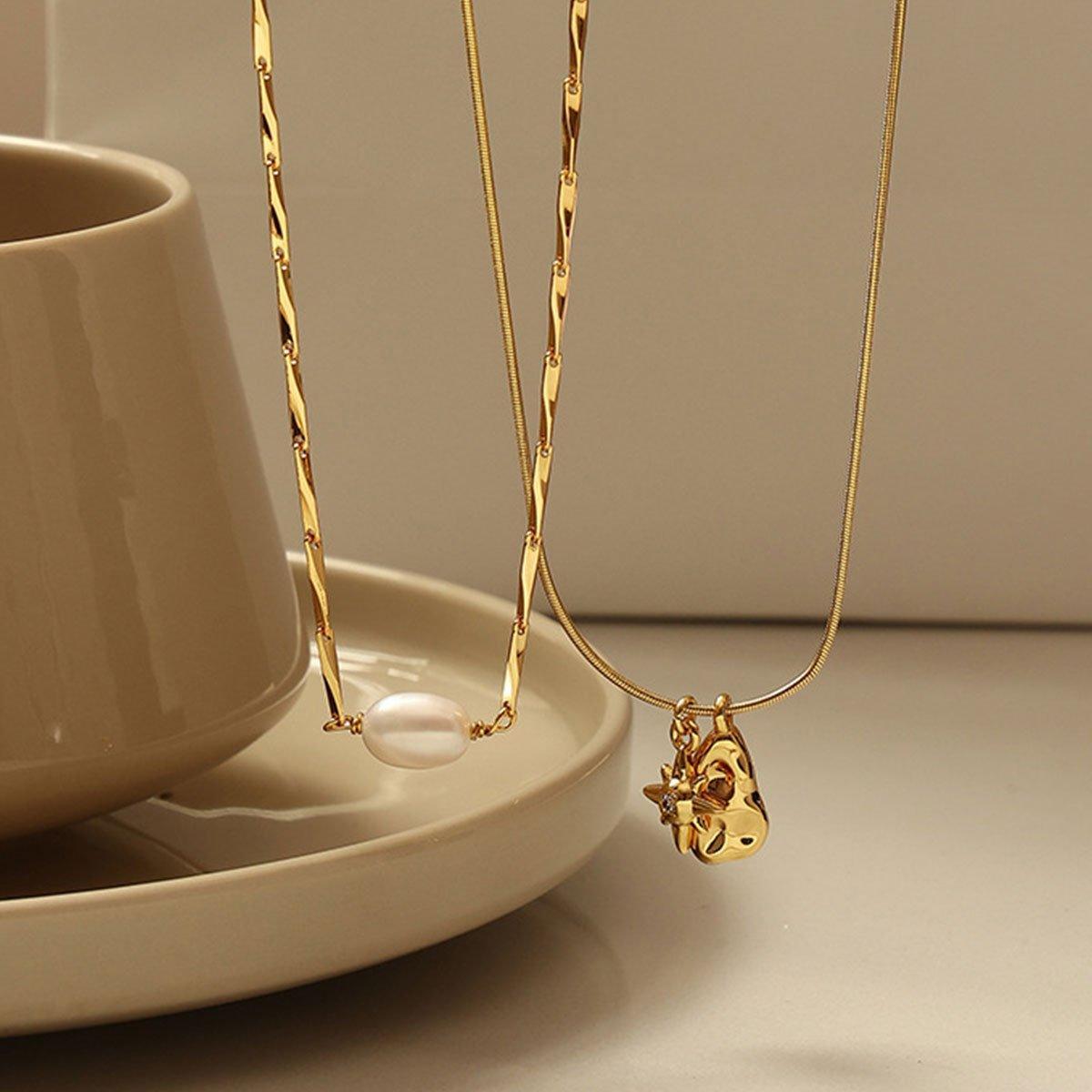 Gold-Tone Copper Necklace for Women - Single Pearl Bead - view 5