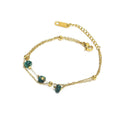 Gold Tone Natural Stone Bracelet Adjustable Jewellery - Three Beads