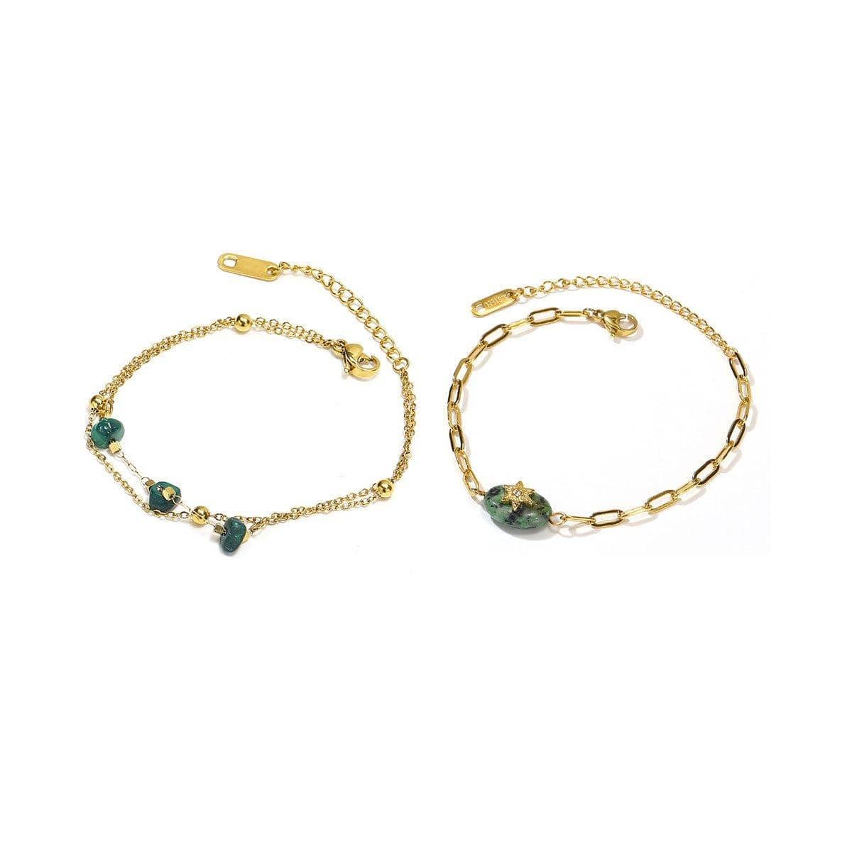 Gold Tone Natural Stone Bracelet Adjustable Jewellery - Three Beads - view 3
