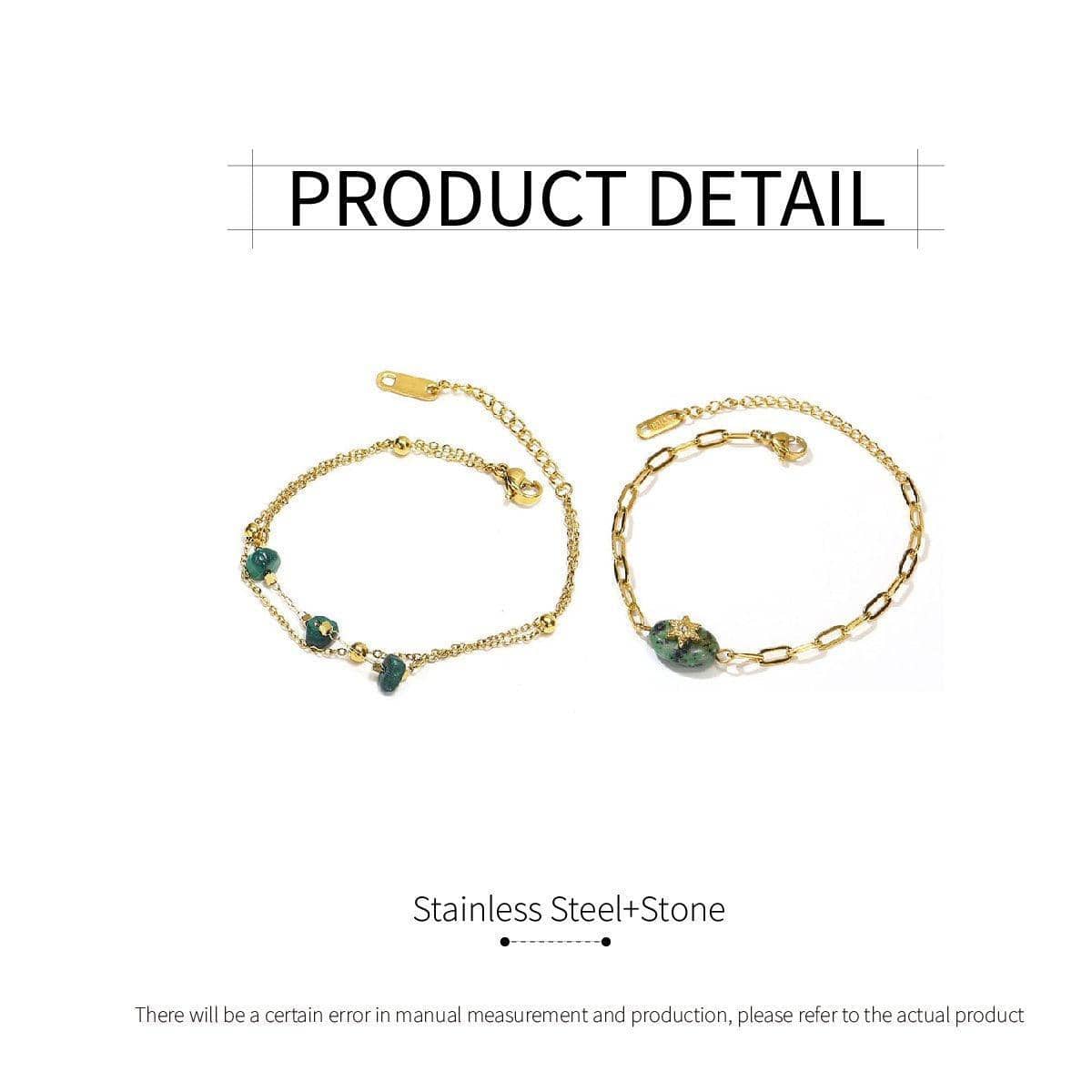 Gold Tone Natural Stone Bracelet Adjustable Jewellery - Three Beads - view 4