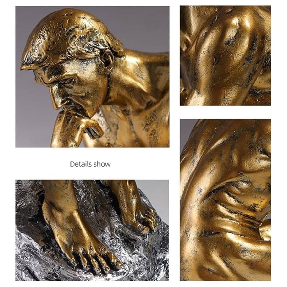 Gold Tone Resin Sculpture Figure, Modern Tabletop Decorative Statue Ornament, 25 cm - view 4