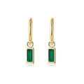 Gold Zircon Drop Earrings - Green Rectangle Stone