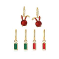 Gold Zircon Drop Earrings - Green Rectangle Stone - view 3