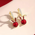Gold Zircon Drop Earrings - Green Rectangle Stone - view 4