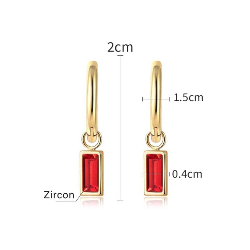 Gold Zircon Drop Earrings - Green Rectangle Stone - view 5