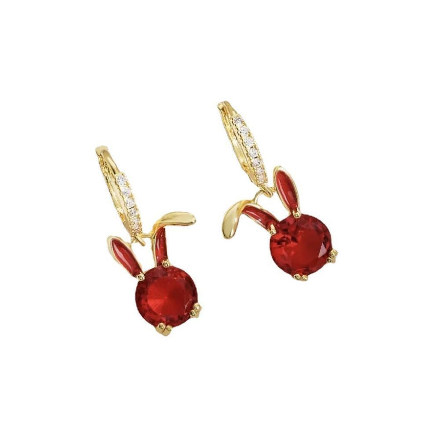 Gold Zircon Drop Earrings - Red Bunny Ears