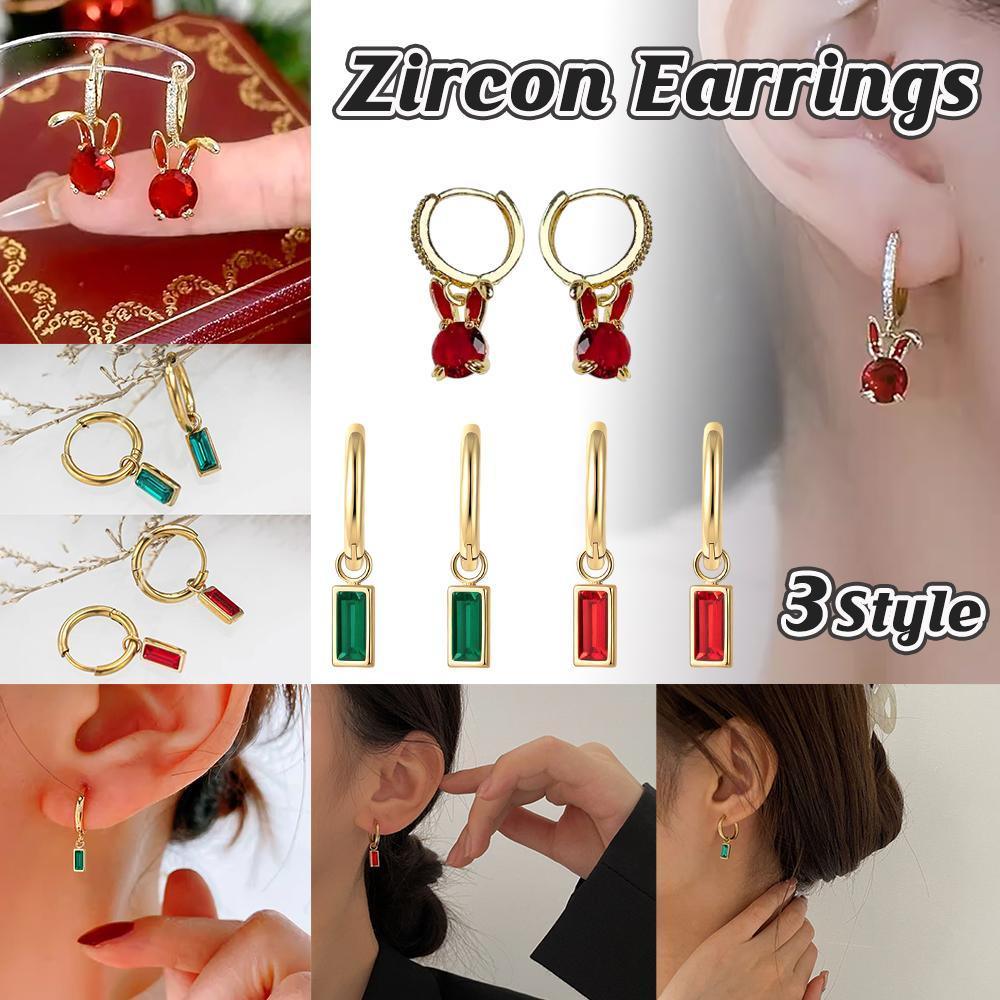 Gold Zircon Drop Earrings - Red Bunny Ears - view 2