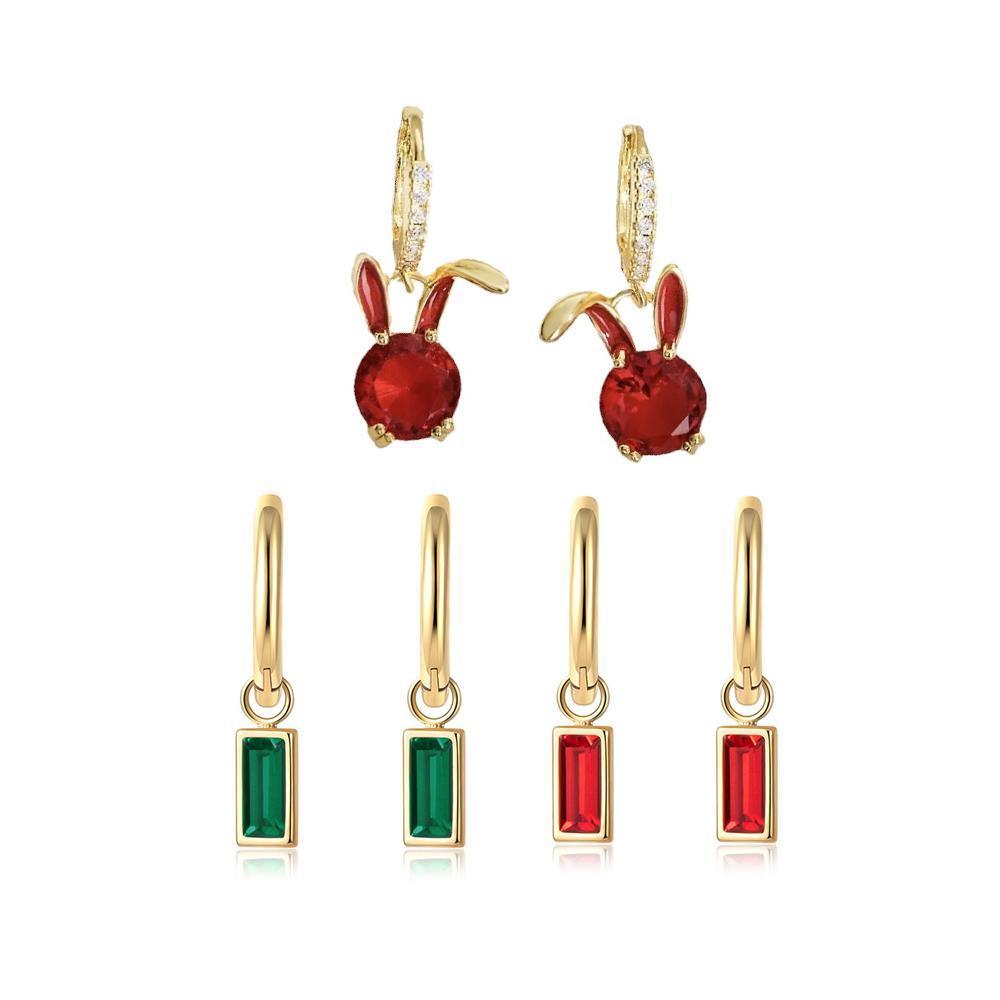 Gold Zircon Drop Earrings - Red Bunny Ears - view 3