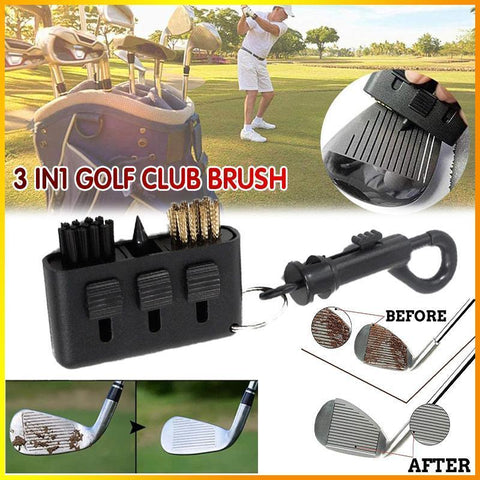 Golf Club Cleaning Brush, 3-In-1 with Retractable Brushes and Keyring