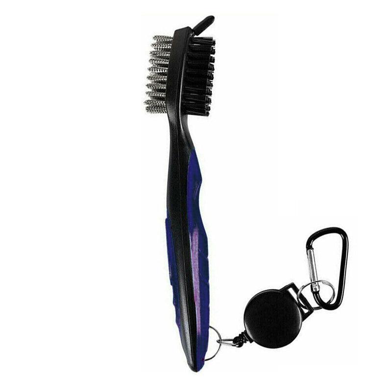 Golf Club Cleaning Brush with Retractable Clip, Dual Bristles - Blue