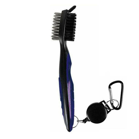 Golf Club Cleaning Brush with Retractable Clip, Dual Bristles - Blue