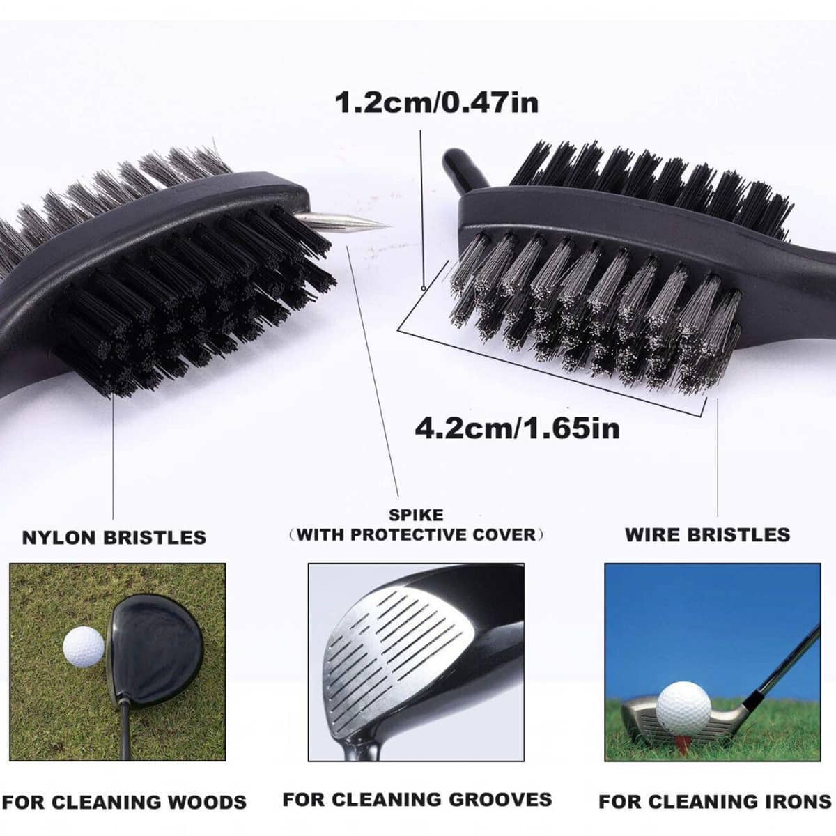 Golf Club Cleaning Brush with Retractable Clip, Dual Bristles - Blue - view 5