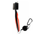 Golf Club Cleaning Brush with Retractable Clip, Dual Bristles - Red