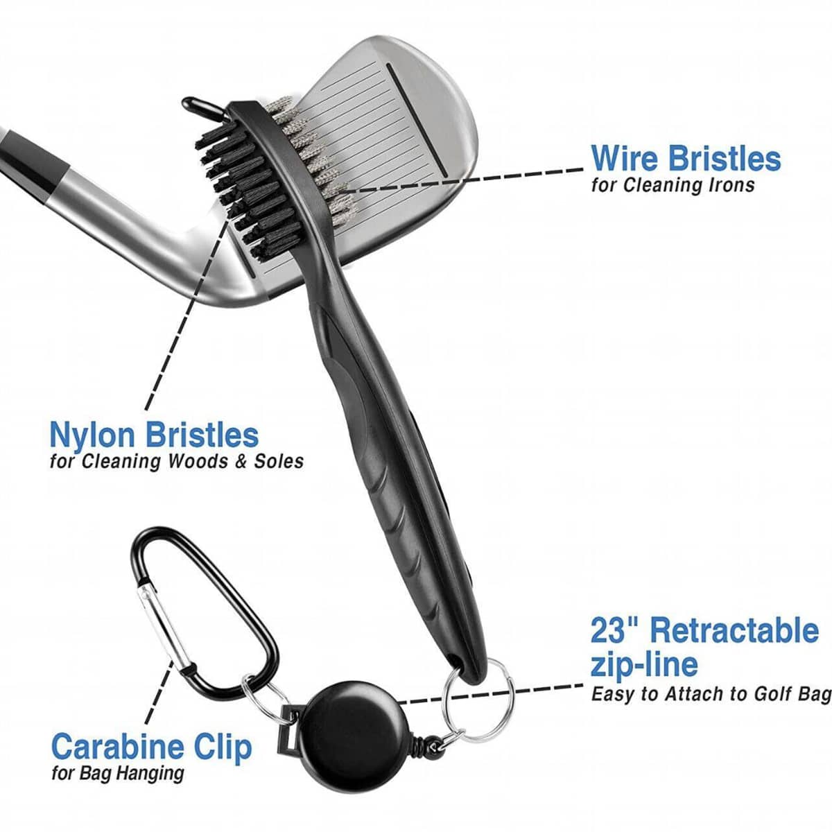 Golf Club Cleaning Brush with Retractable Clip, Dual Bristles - Red - view 4