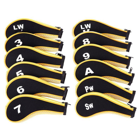 Golf Head Covers 12 Piece Set, Neoprene Club Headcovers - Yellow