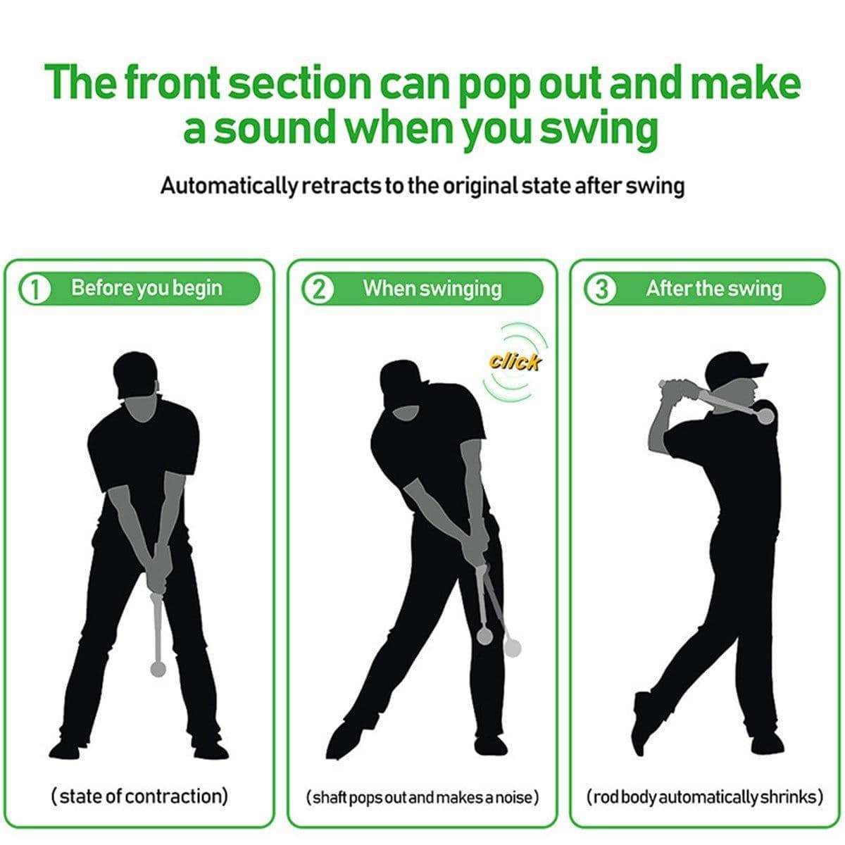 Golf Swing Trainer, Telescopic Impact Sound Practice Stick - Green - view 5