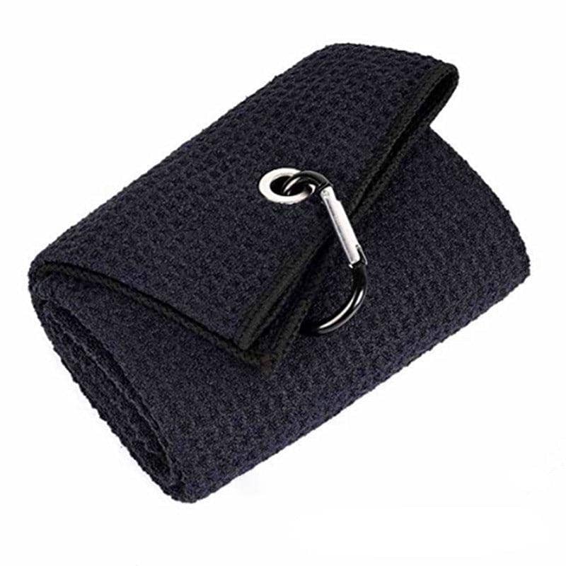 Golf Towel with Carabiner Clip, Waffle Cotton, 40 x 60 cm - Black