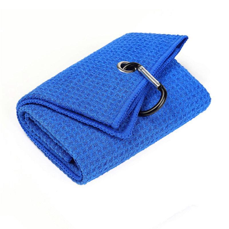 Golf Towel with Carabiner Clip, Waffle Cotton, 40 x 60 cm - Blue
