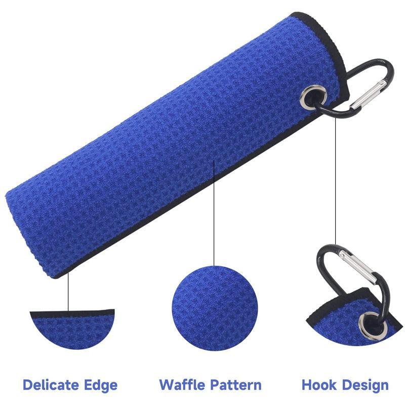 Golf Towel with Carabiner Clip, Waffle Cotton, 40 x 60 cm - Blue - view 5